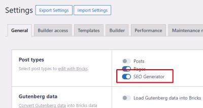 Using Bricks Builder with SEO Generator