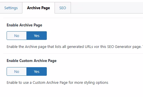 Archive Page Settings