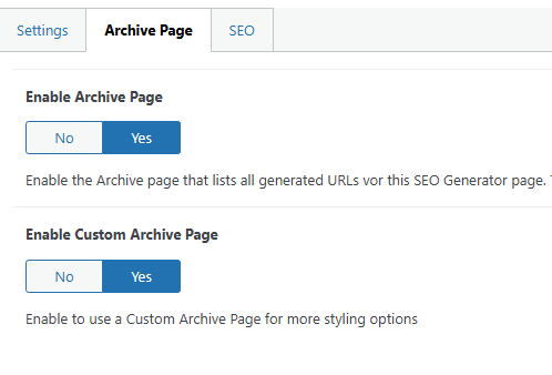 Archive Page Settings